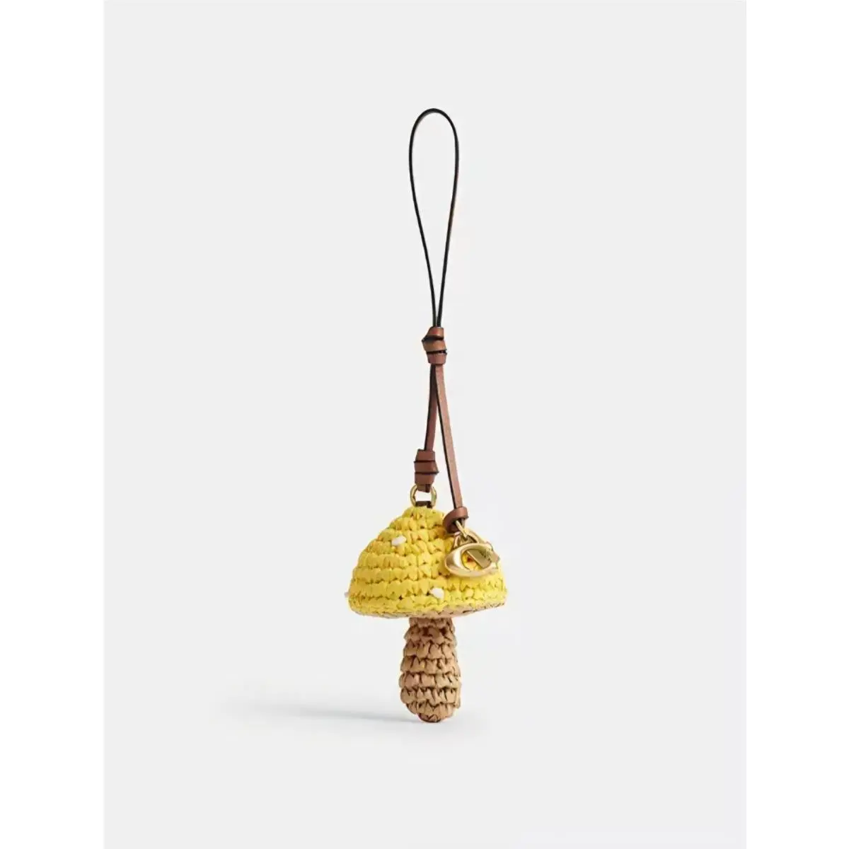Straw Mushroom Bag Charm Yellow CER54 Woven Keyring Keychain Leather by Coach