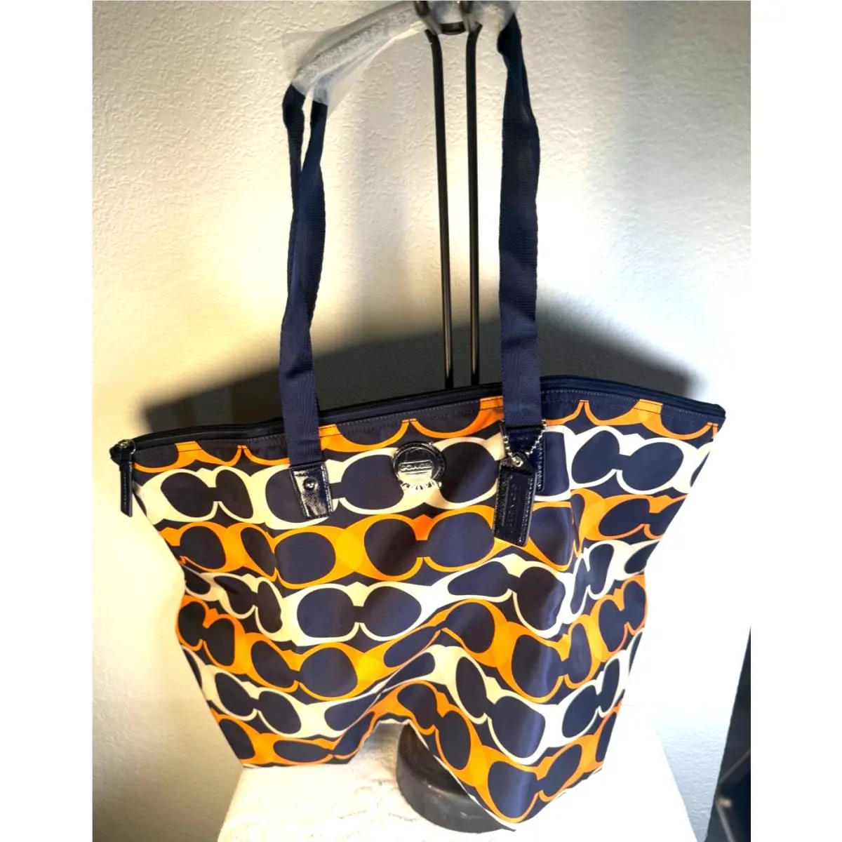 Coach Navy Signature Logo Nylon Travel Shopping Bag Zip Pouch F77435