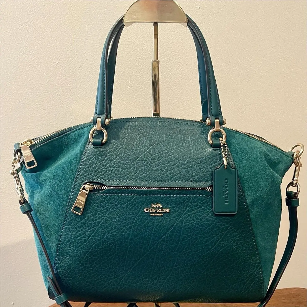 Coach Prairie Satchel Veridian Green Pebble Leather Matching Suede F79999