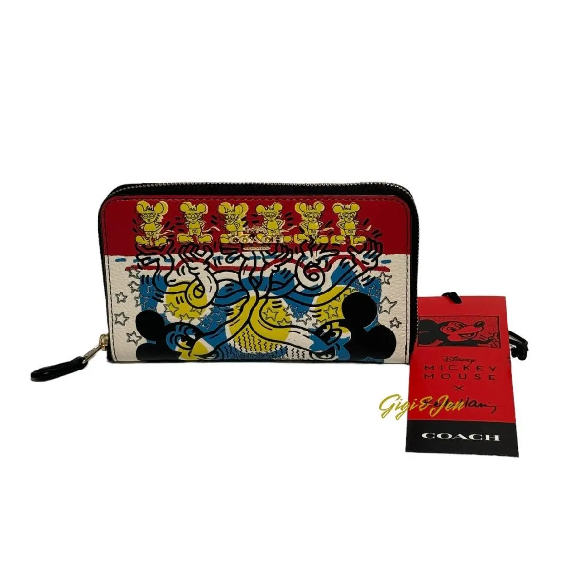 Coach Disney Mickey Mouse X Keith Haring Medium Id Zip Wallet