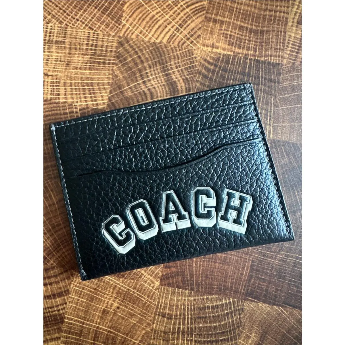Limited Coach Slim Id Card Case with Varsity Motif CAK21 Black/chalk