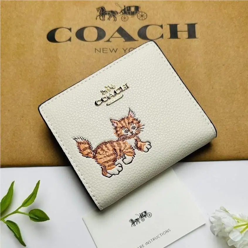 Coach Snap Wallet Card Holder with Dancing Kitten Cat CC472 Outlet w/ Box