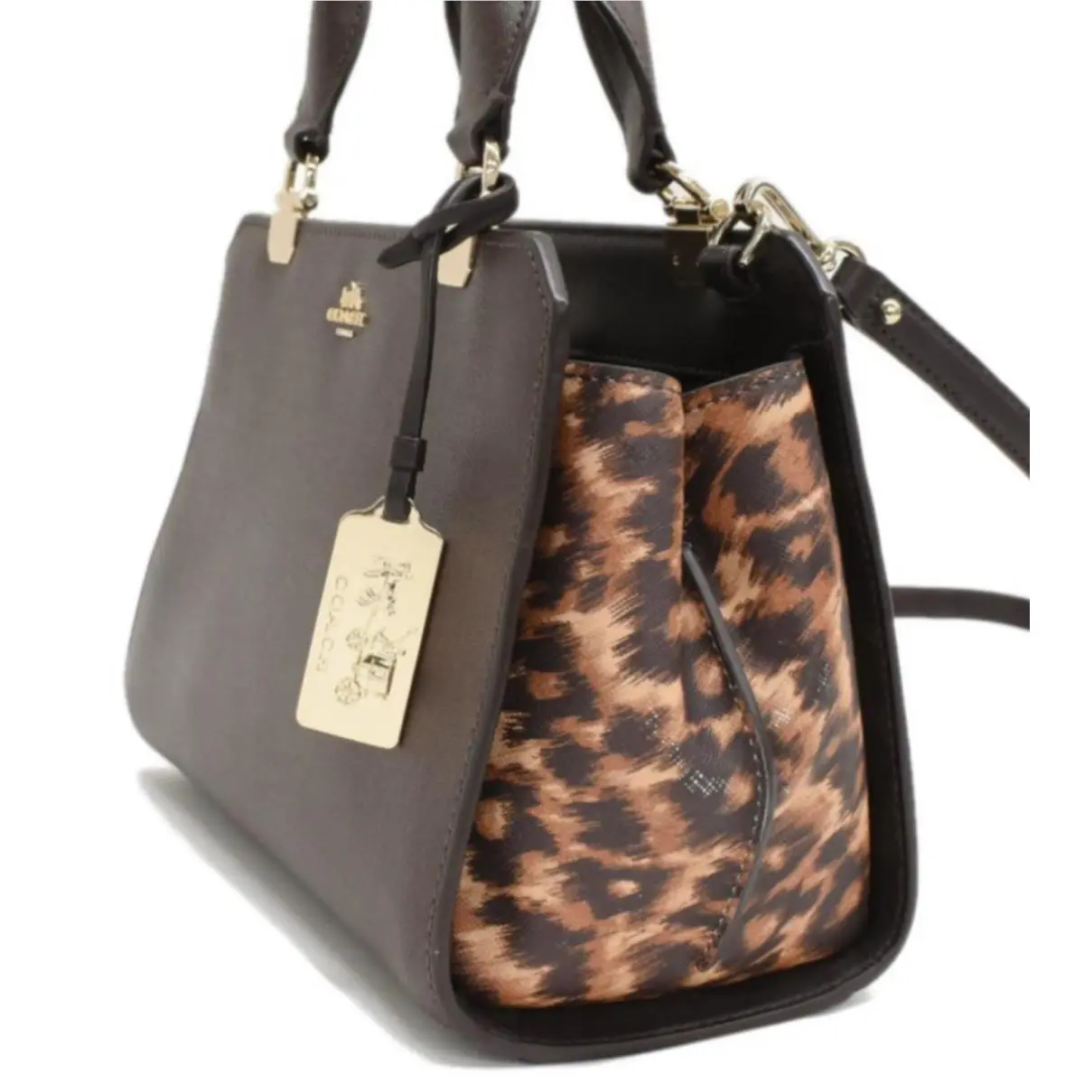 Coach 32395 Leopard Print Brown Leather 2Way Satchel Shoulder Bag