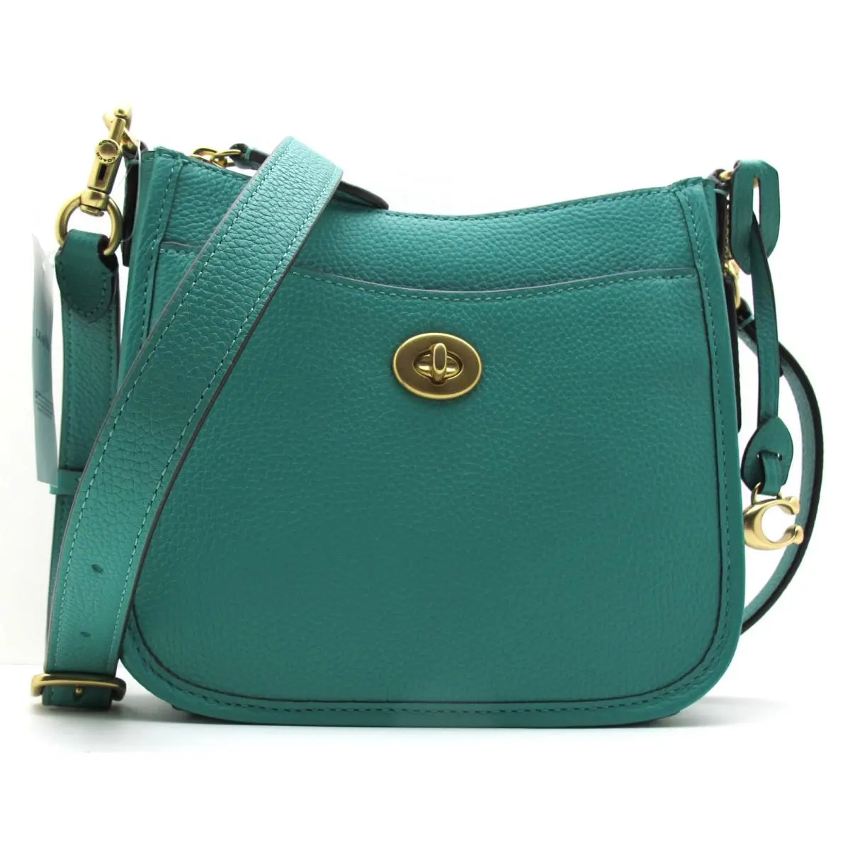 Coach Pebbled Leather Chaise Mini Crossbody Messenger Bright Green