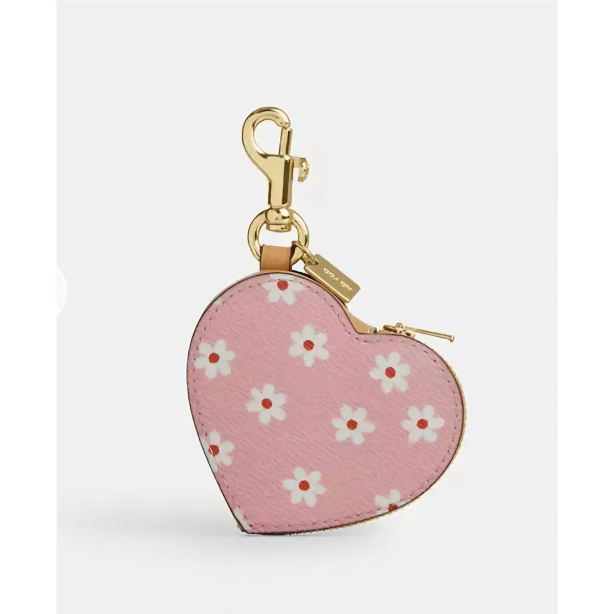 Heart Bag Charm with Floral Print Gold Pink Multi CEU35 Dogleash Clip by Coach
