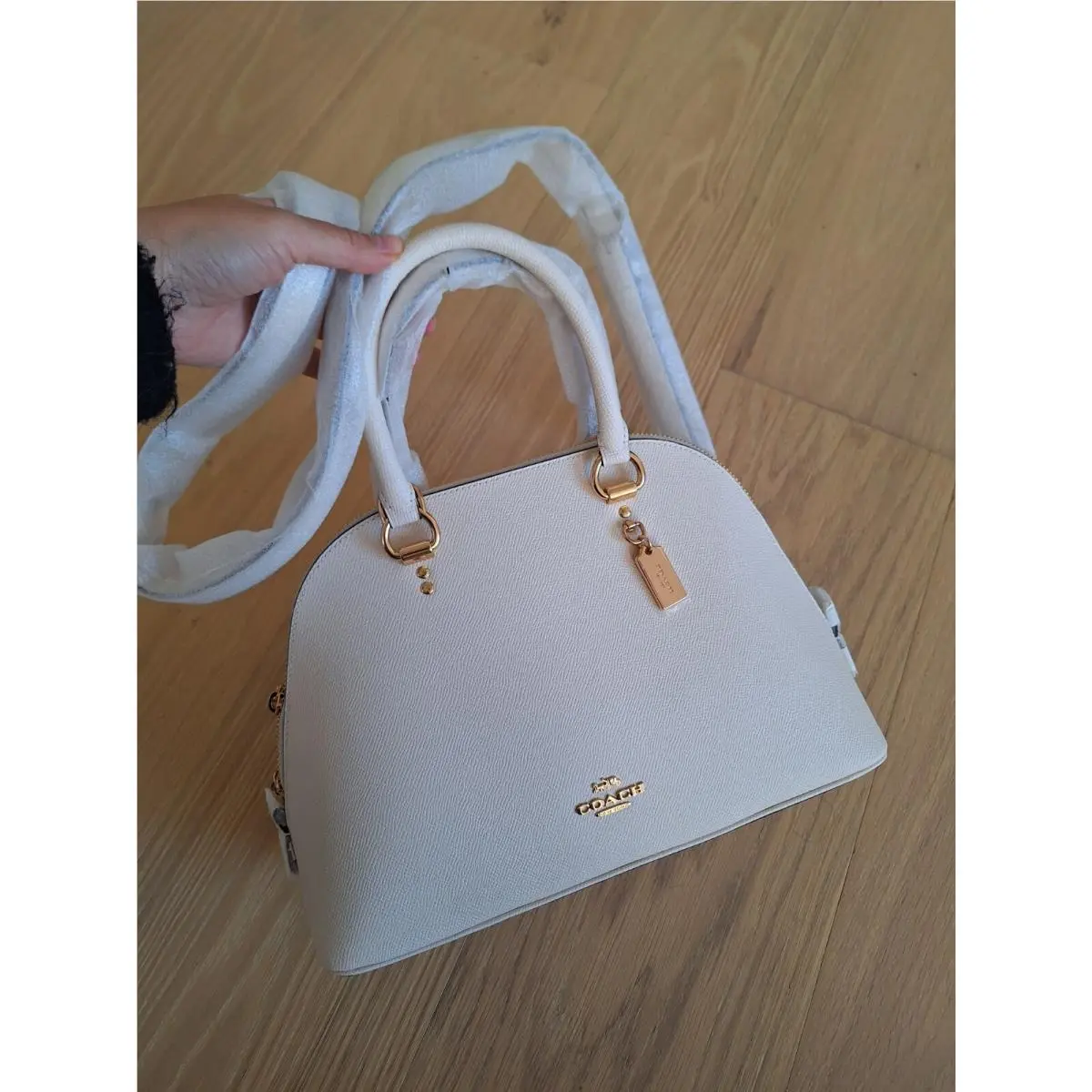 Coach Katy Satchel In Chalk Leather Canvas