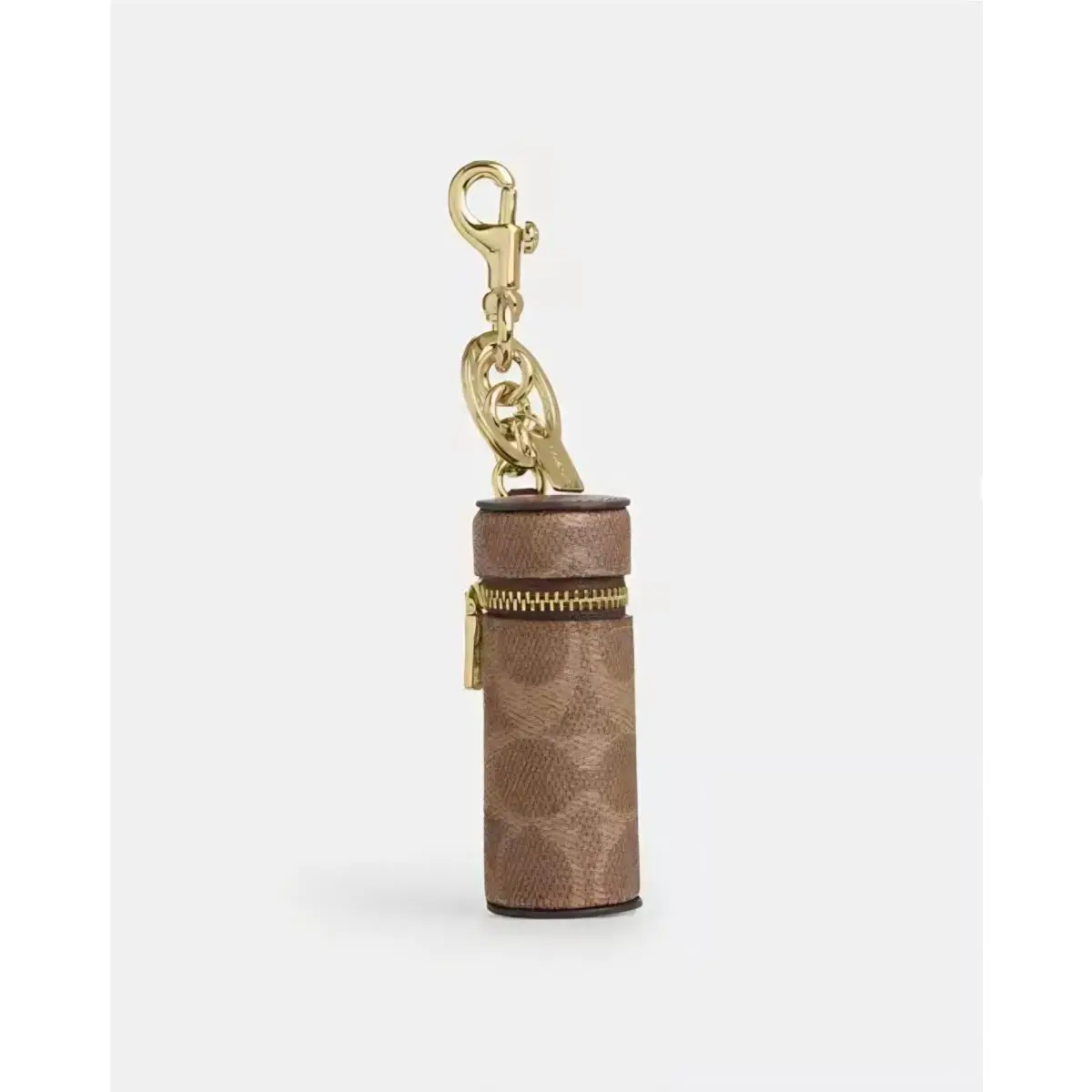 Lipstick Case Bag Charm In Signature Canvas CEM84 Gold Tan Brown by Coach
