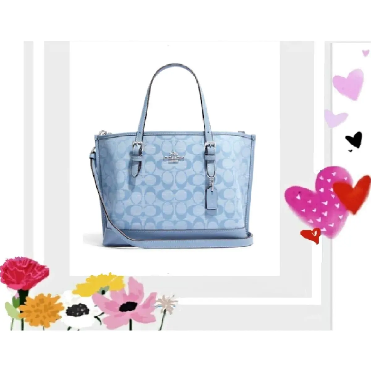 Mollie CH228 Tote 25 X-body Handbag In Cornflower Sig Chambray Silver by Coach