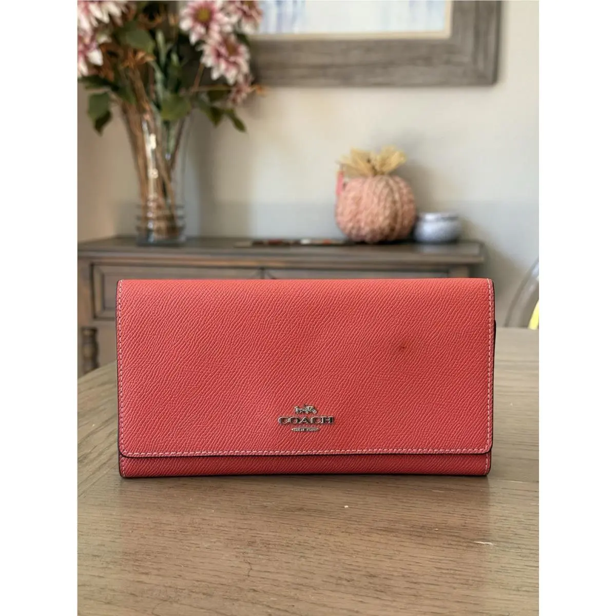 Coach Slim Trifold Wallet Coach C5578 Silver/tangerine