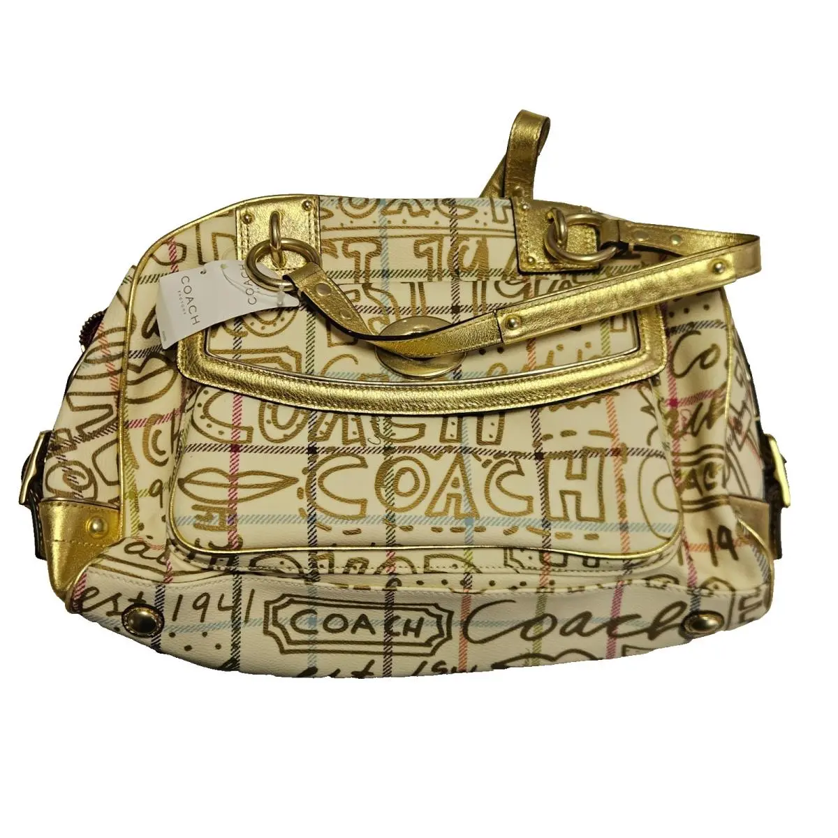 Coach Chelsea Gold Tattersall Graffiti Purse Handbag Shoulder Bag F13186