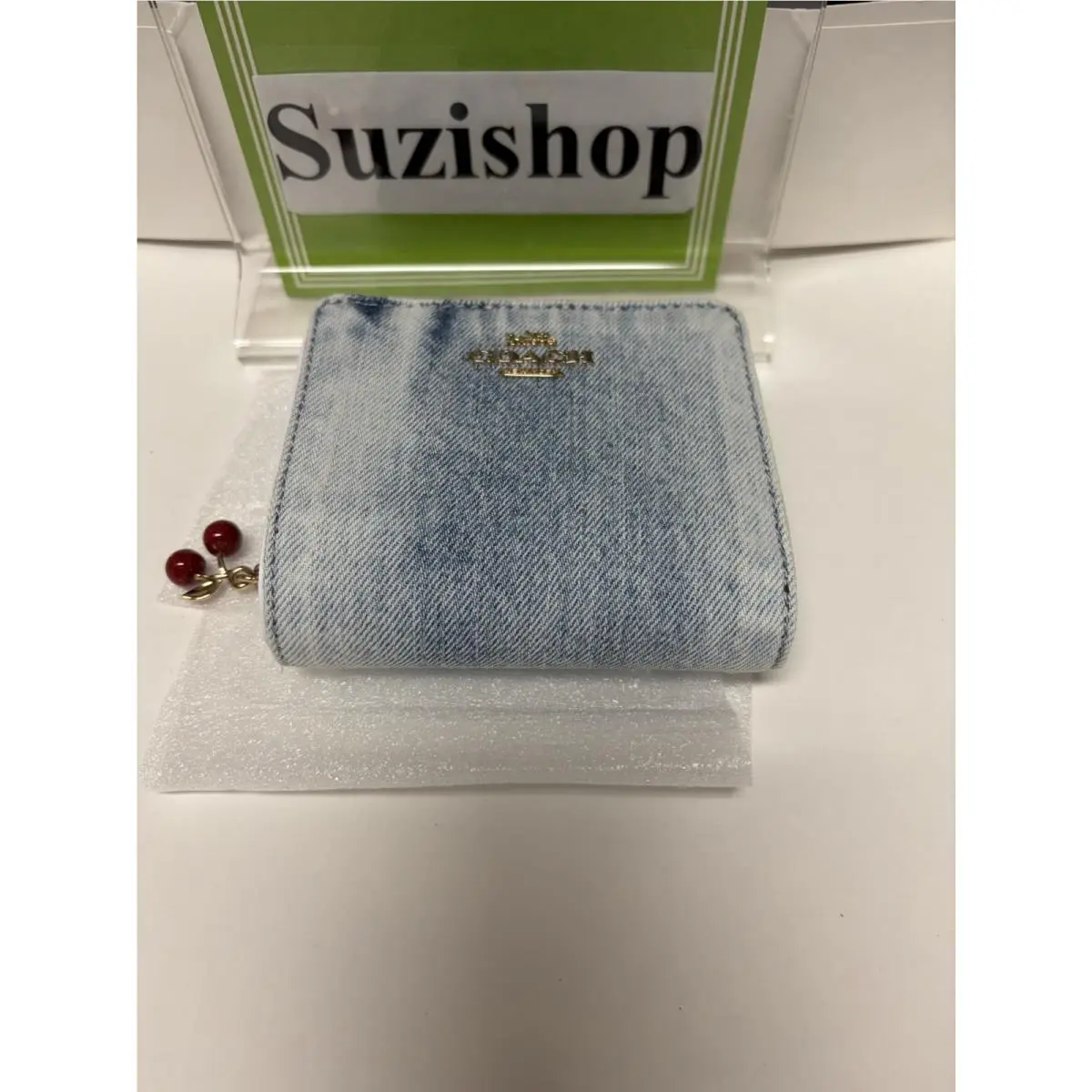 Coach Snap Wallet In Loved Denim Leather Charm Light Indigo CEC35