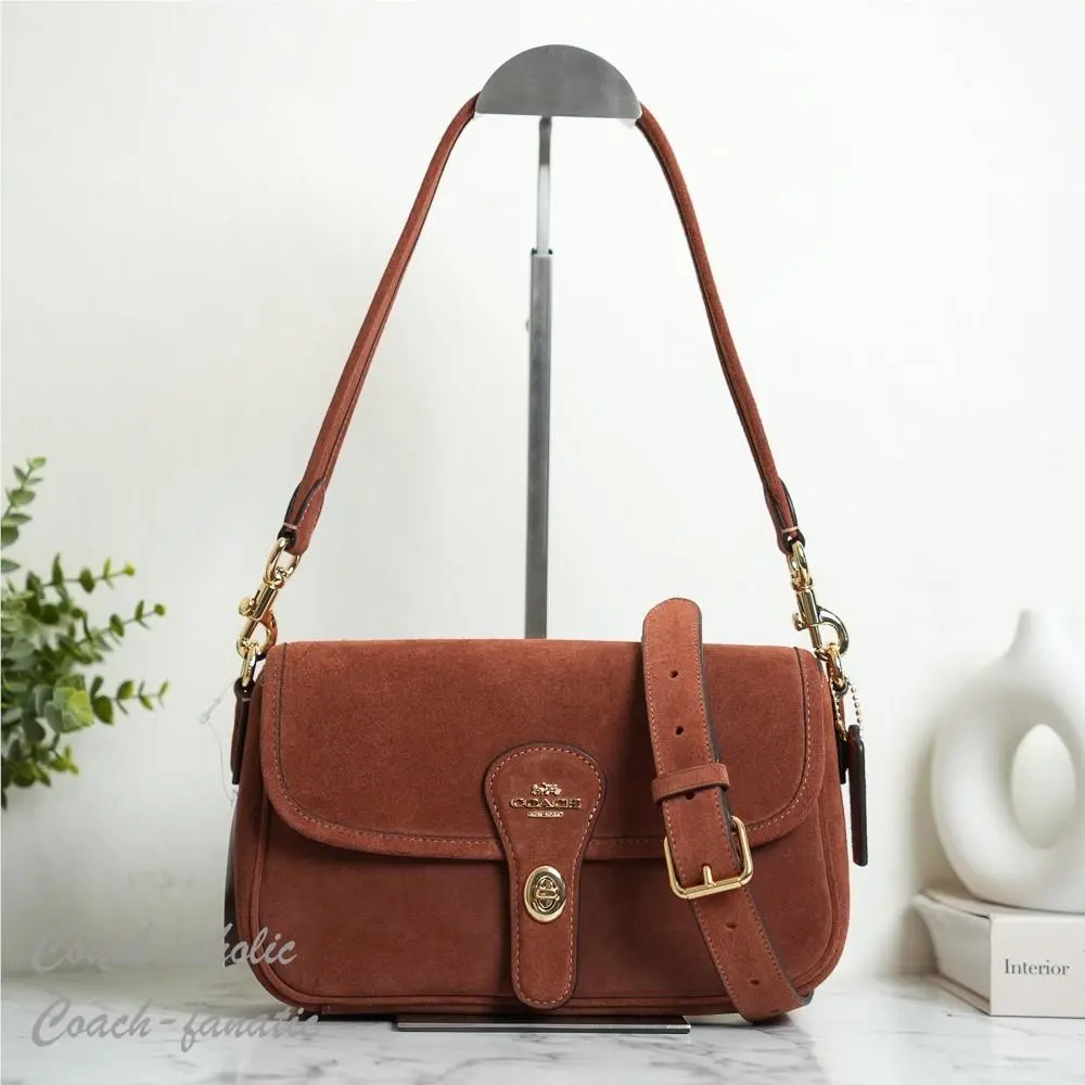 Coach CEB10 Hadley Shoulder Bag Crossbody In Suede/gold/clay