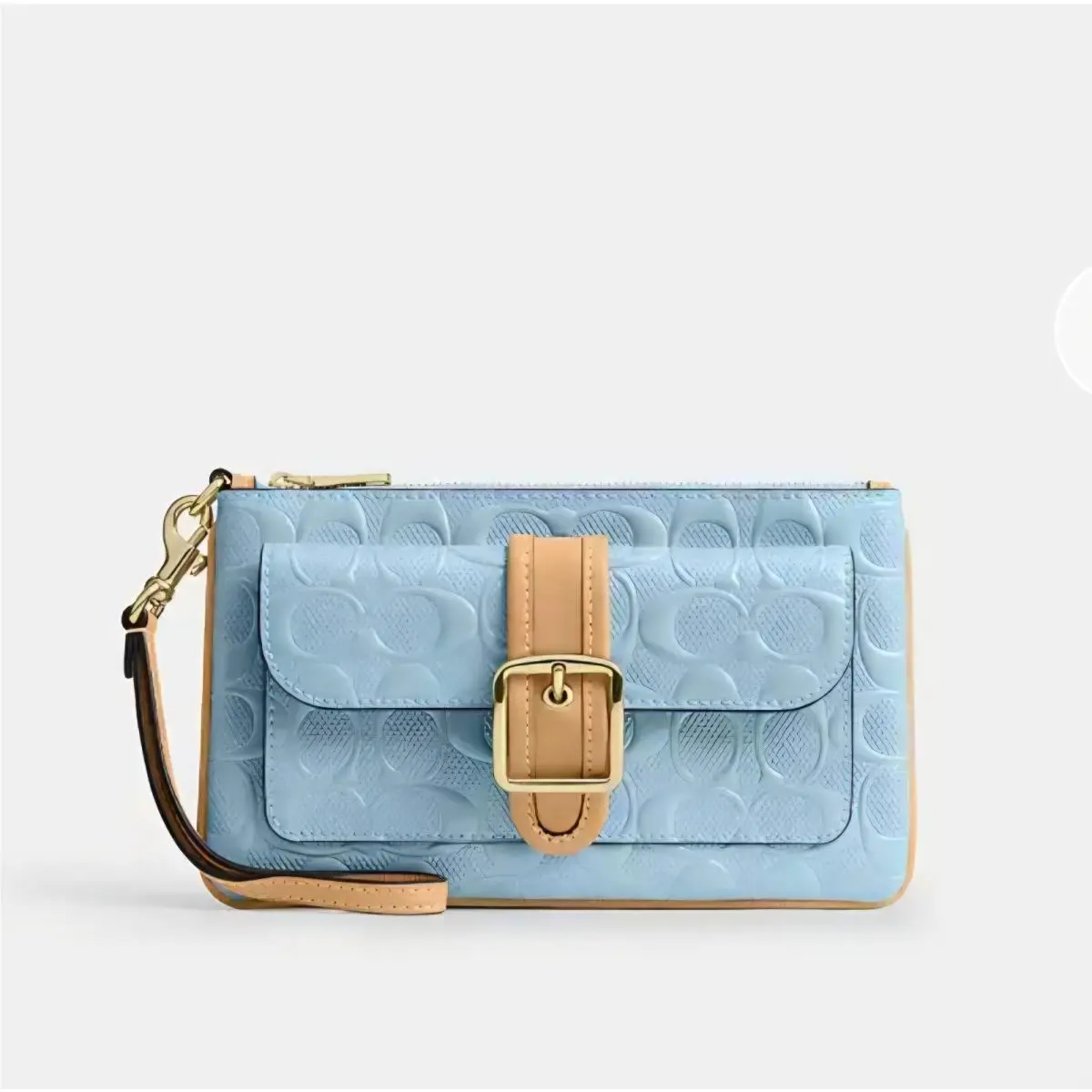 Coach Ashton Wristlet In Signature Leather Bag CEN12 Gold Light Blue Wallet