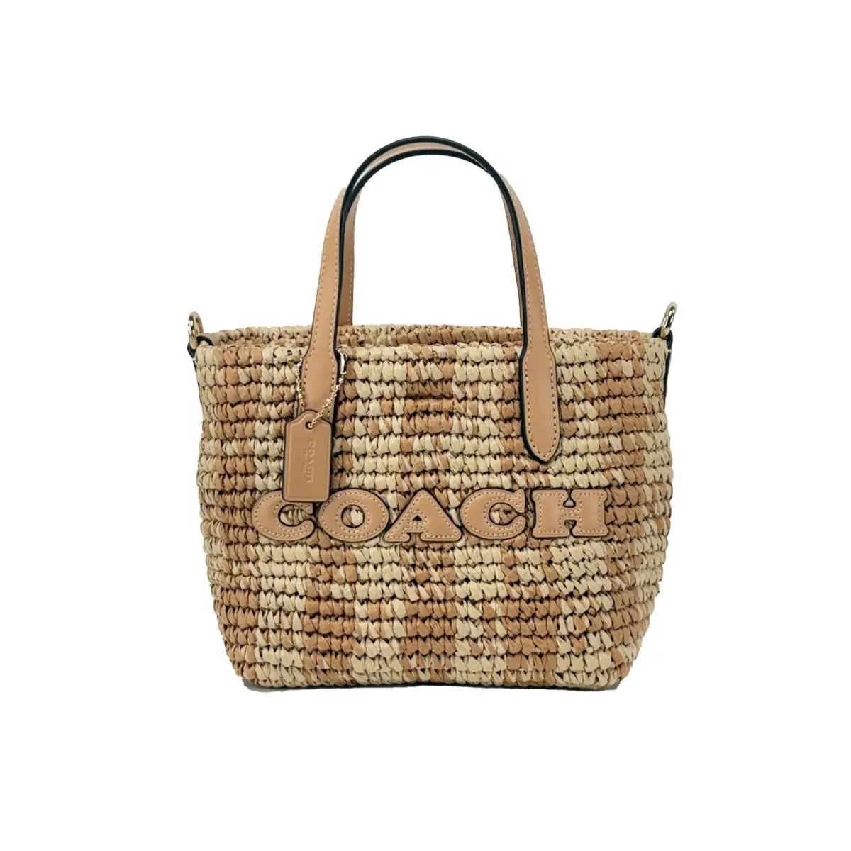 Coach Mini City Gingham Straw Tote Crossbody Bag