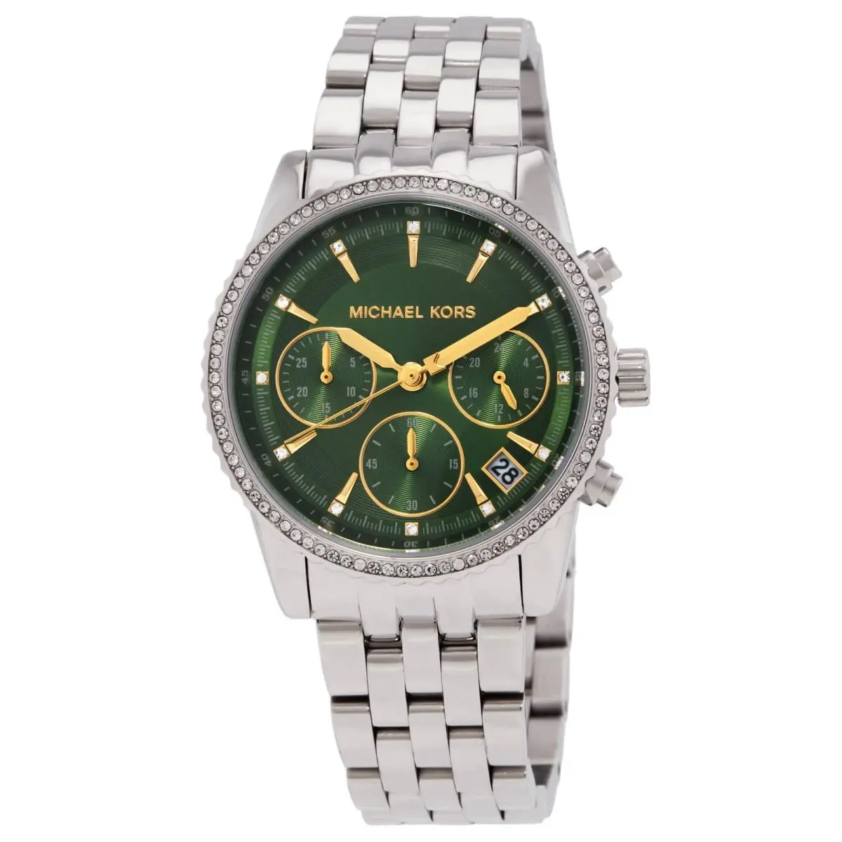 Michael Kors Bryant Pave Chronograph Quartz Crystal Green Dial Ladies Watch