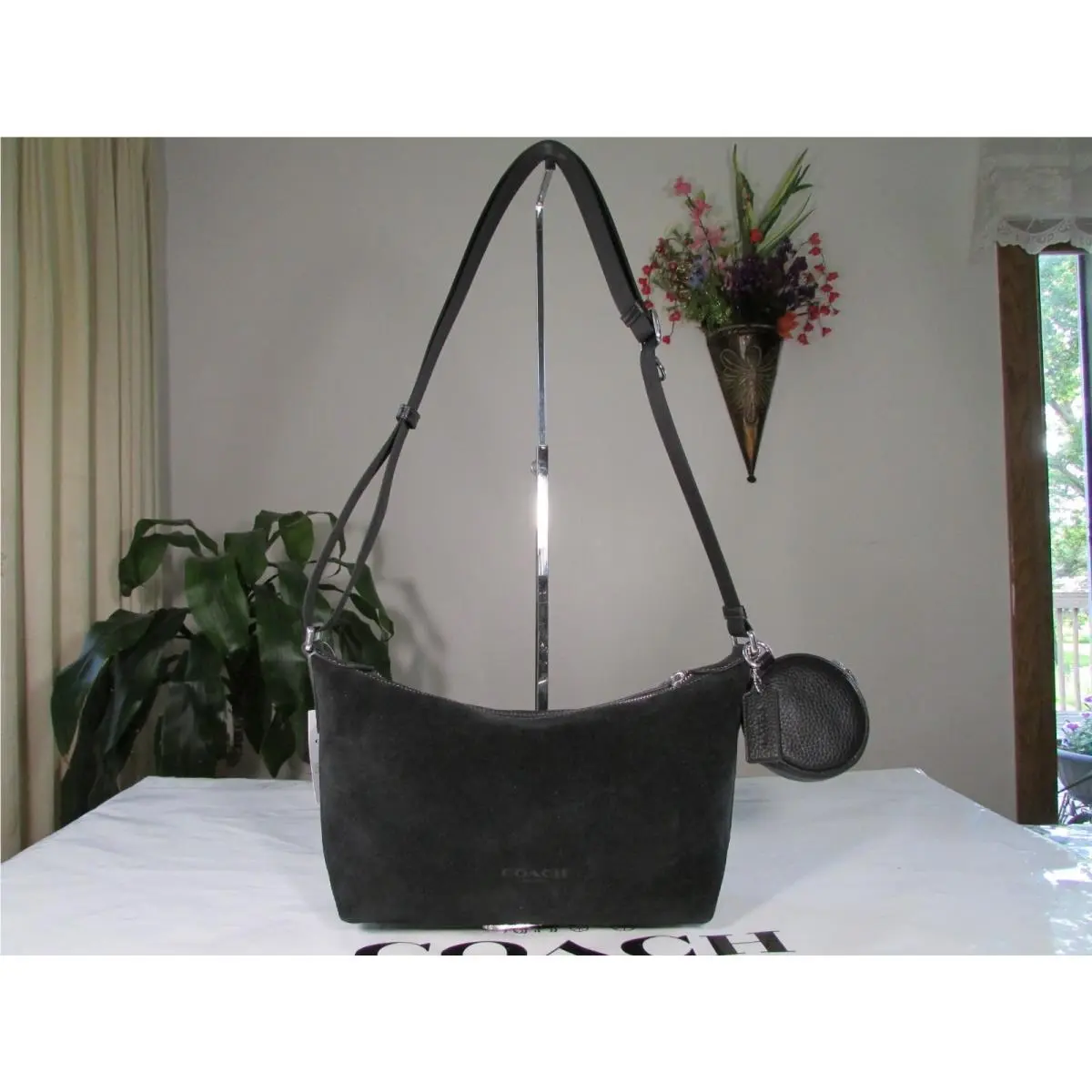 Coach Suede Small Finn Crossbody Bag with Pouch CDD79 Black