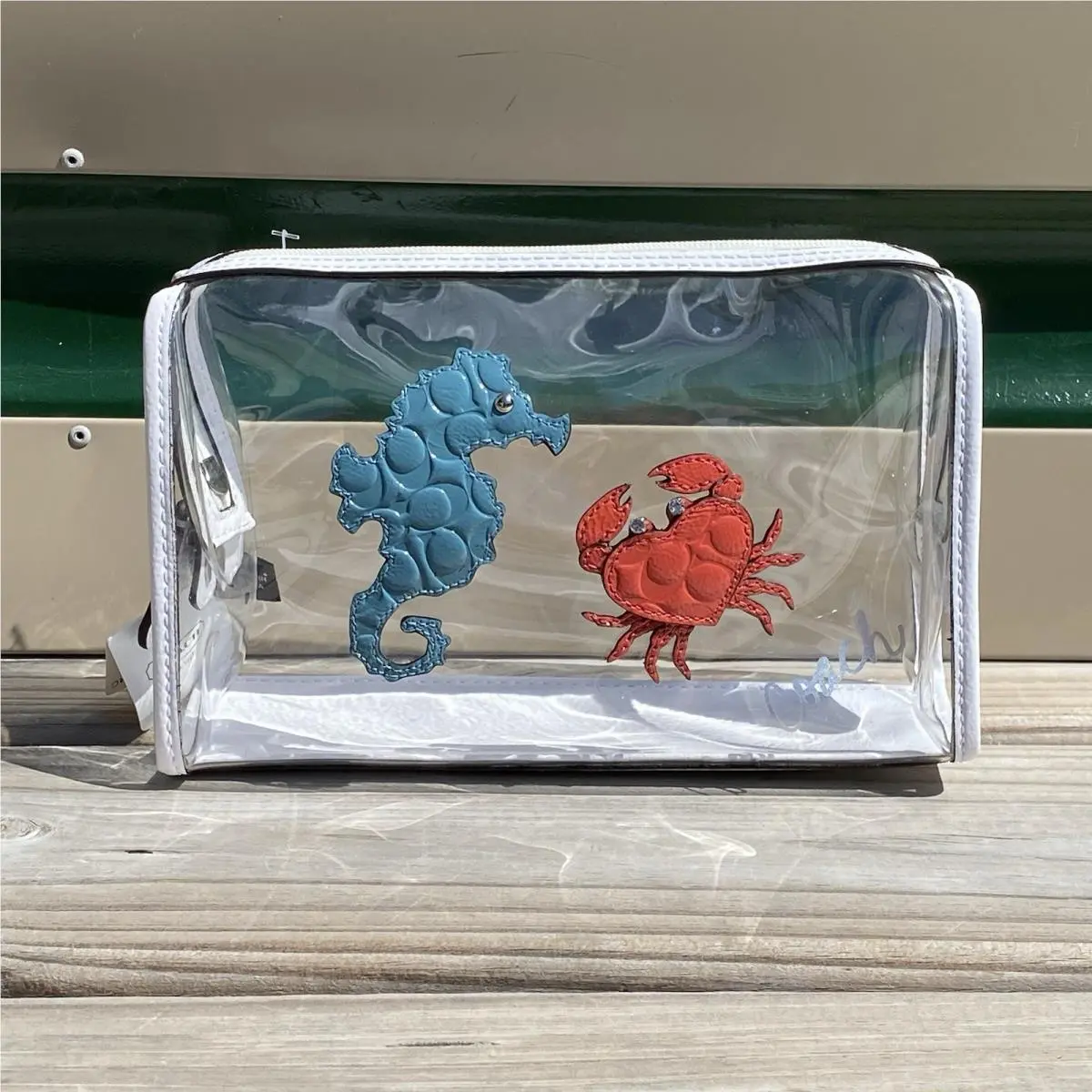 Coach Medium Cosmetic Pouch Sea Horse Crab Applique Clear Pvc