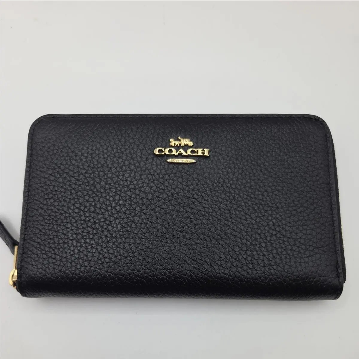 Coach Black Pebbled Leather Zip Around Wallet