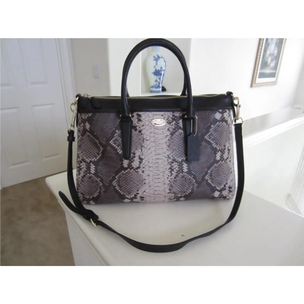 Coach Python Leather Morgan Satchel Tote Crossbody Shoulder Bag F35881
