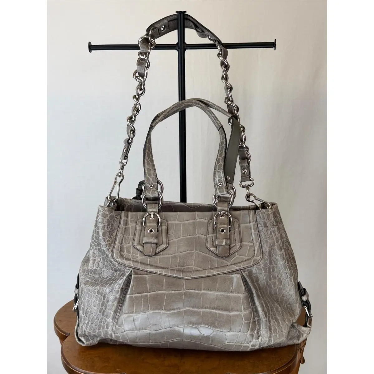 Coach Bag Grey Croc Embossed Leather Madison Slouchy Purse 0270 D