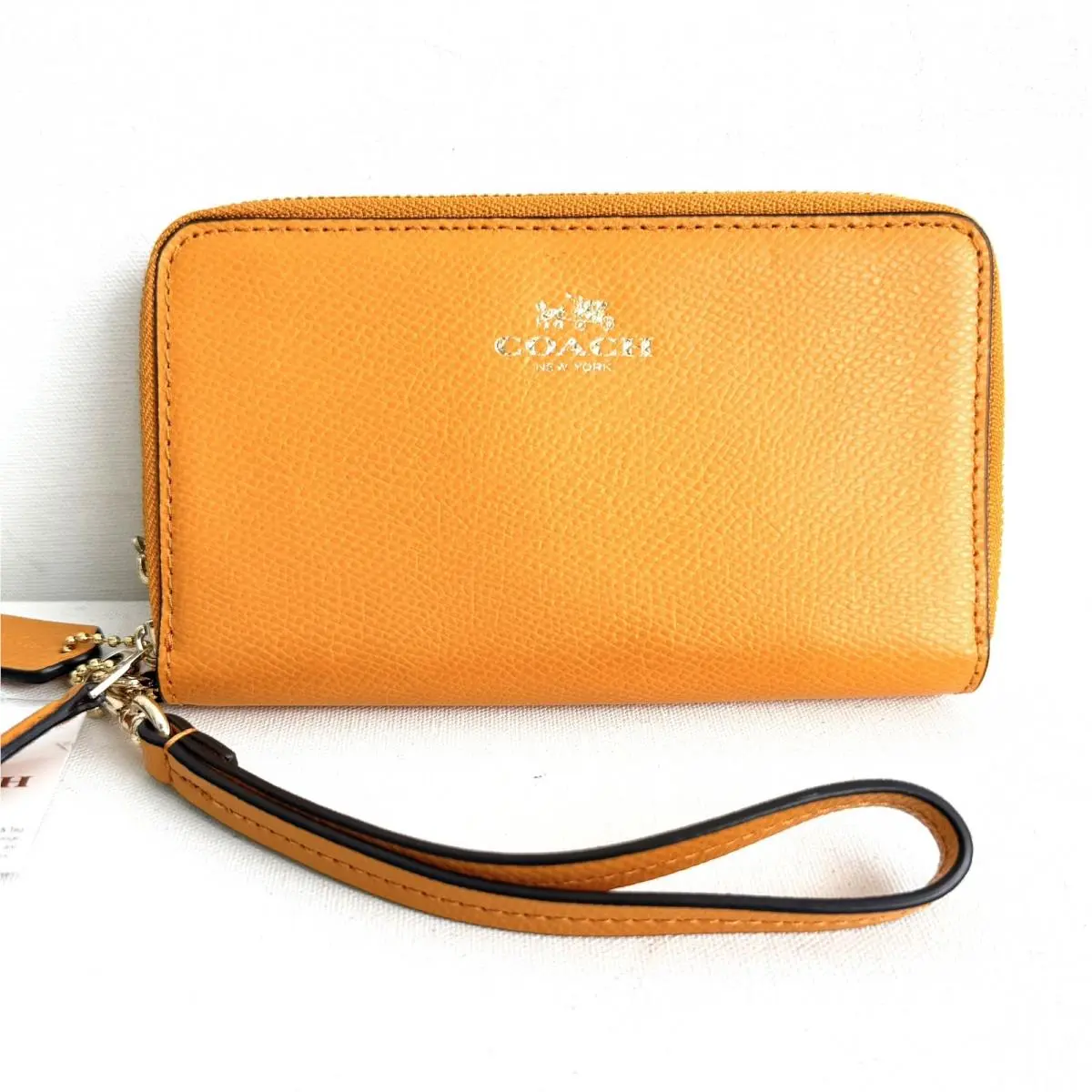 Coach Double Zip Leather Wristlet Wallet 53141 Orange Bag Purse