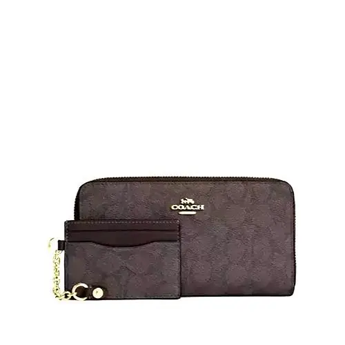 Coach Long Zip Around Wallet with Detachable Card Case Walnut Black CBZ99