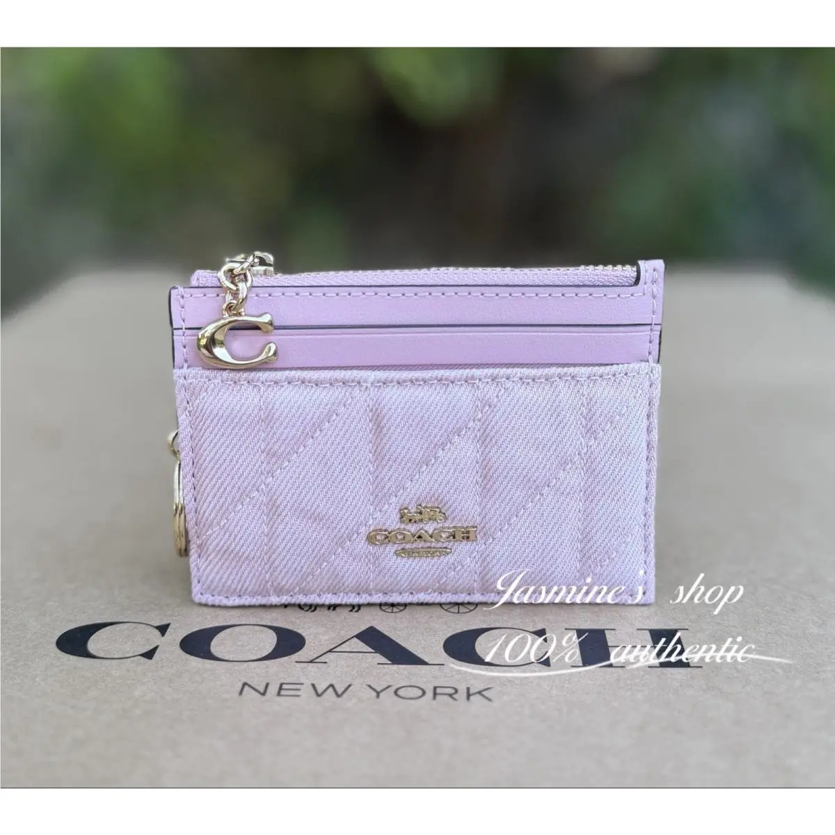 Coach Mini Skinny Id Case In Loved Denim with Quilting and Charm CFA30