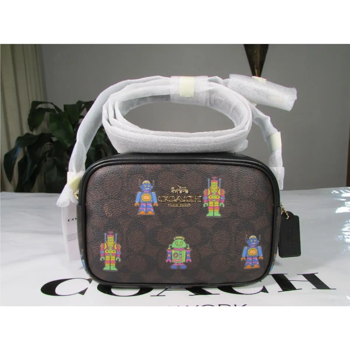Mini Jamie Robot Print Camera Bag In Signature Canvas CW348 Walnut Mul by Coach