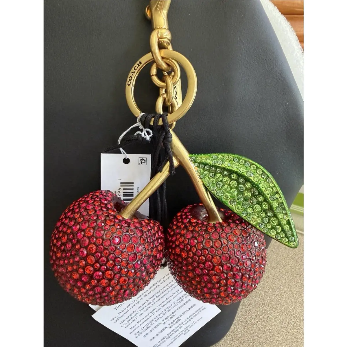 Coach Large Crystal Cherry Bag Charm Resin Glass Stones Enamel Metal CCD19