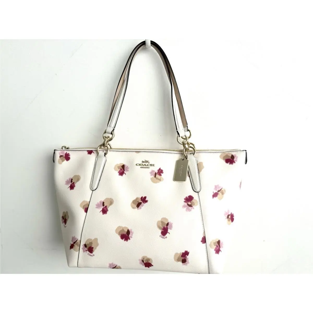 Ava Zip Top Floral Tote Bag Printed Coated Canvas 55192 Chalk Purse by Coach