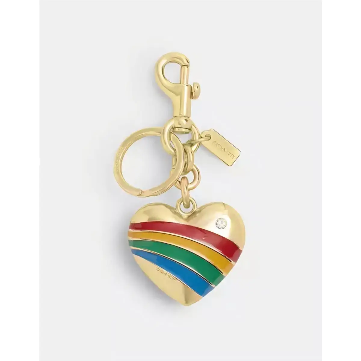 Rainbow Heart Metal Enamel Bag Charm Keychain Fob CAX71 Brass Multi by Coach