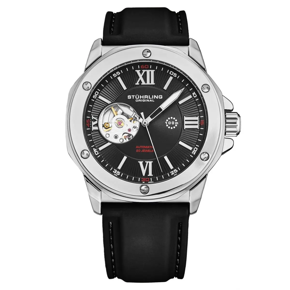 Stuhrling 4018 1 Edwardian Automatic Skeleton Black Silicone Mens Watch by Stührling