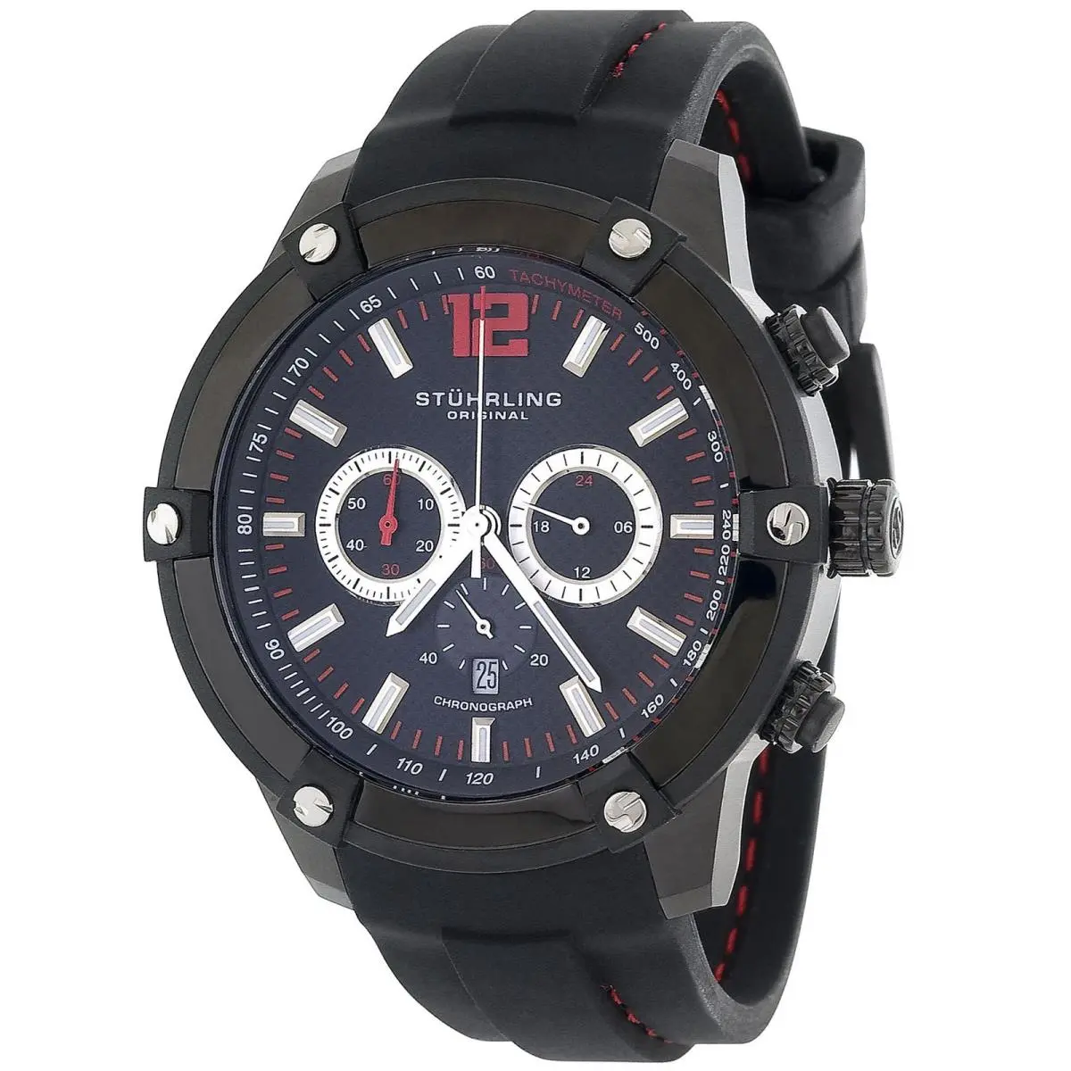 Stuhrling 268 33561 Victory Sport Chronograph Date Black Rubber Strap Mens Watch