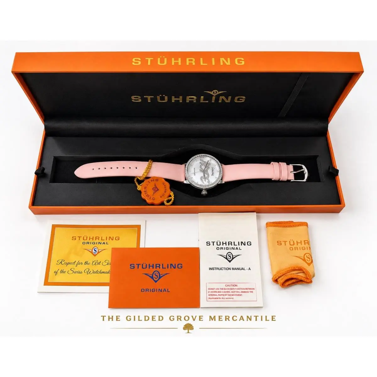 Stuhrling Breast Cancer Awareness Pink Ribbon Watch Swiss Quartz