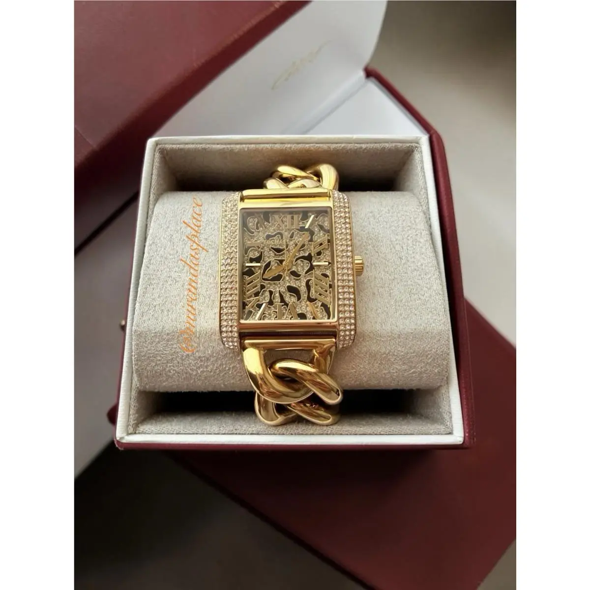 Emery Animal Print Gold-tone Pave Quartz Crystal Chain Women Watch by Michael Kors