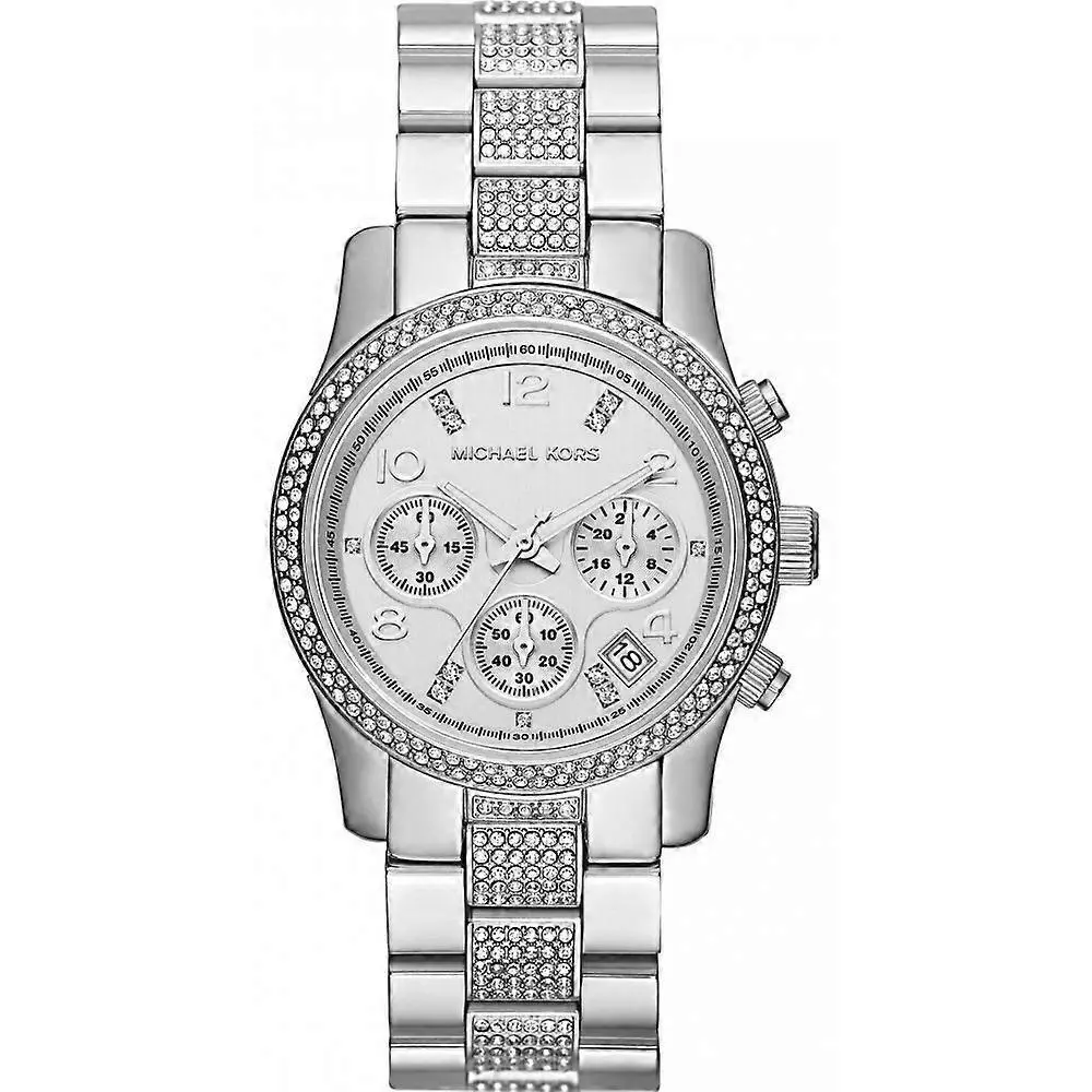 Michael Kors Runway Silver Tone Crystal Pave Chrono Bracelet WATCH-MK5825