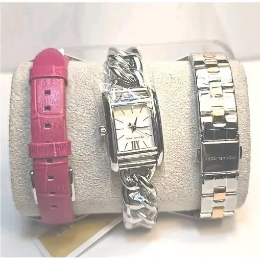 Petite Monroe Watch Gift Set Silver Pink Two Tone Bands MKO9015 by Michael Kors