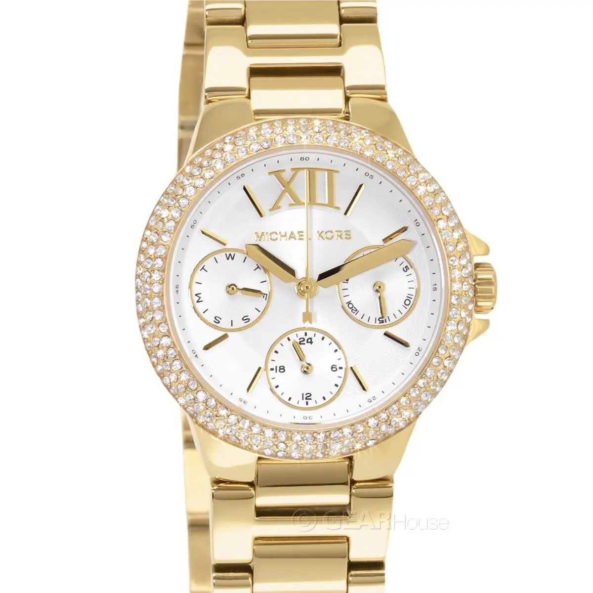 Michael Kors 33mm Camille Womens Gold Steel Watch White Dial Pave Crystals