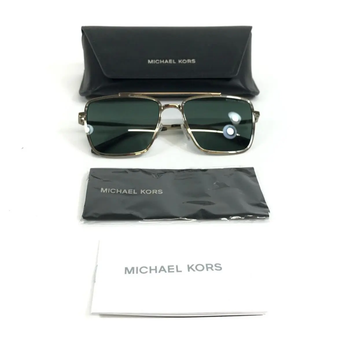 Michael Kors Sunglasses MK1154 Blue Ridge 18993H Shiny Gold w Green Solid Lenses