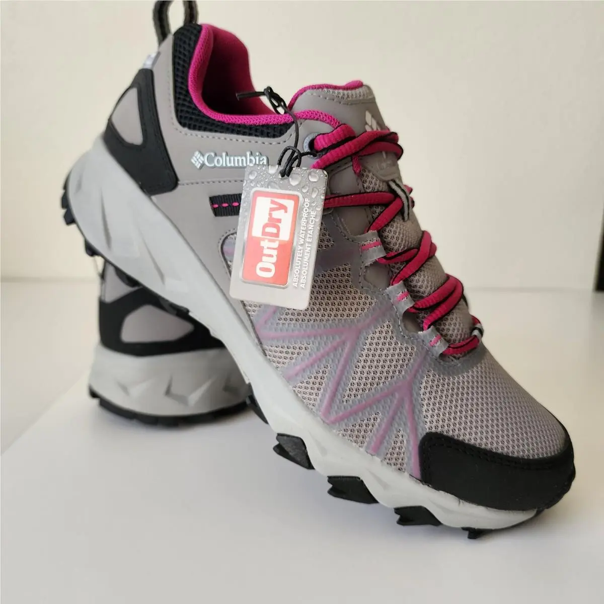 Columbia Peakfreak II Outdry Waterproof Hiking Shoes Grey Pink Womens 9.5