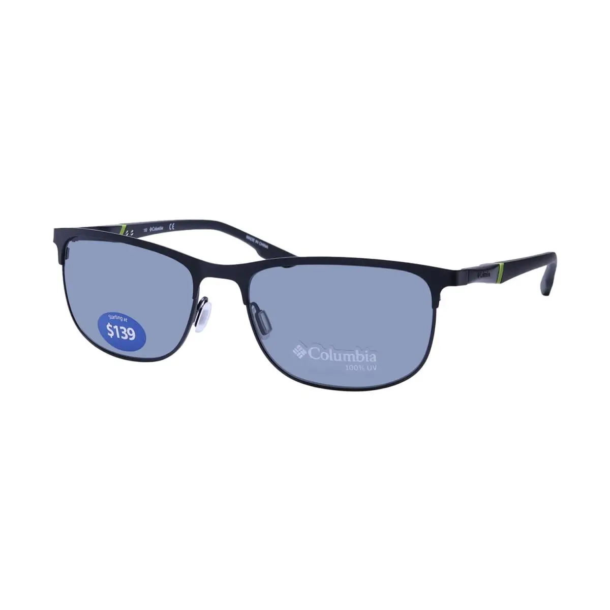 C117S Sunglasses 59-18-150 002 Full-rim Mens Black Rectangular by Columbia