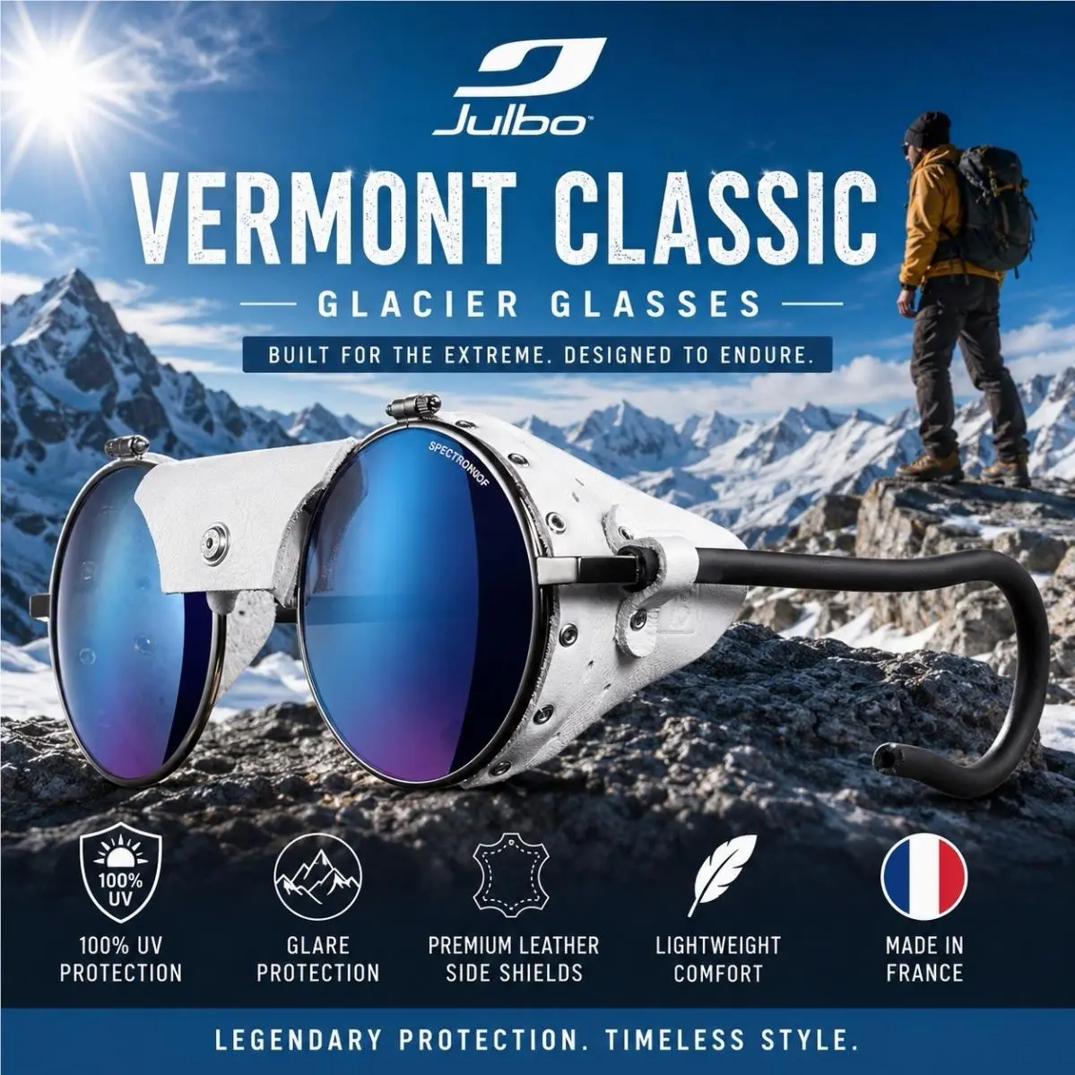 Julbo Vermont Classic Glacier Sunglasses - Gun / White Frame - Multi Layer Blue