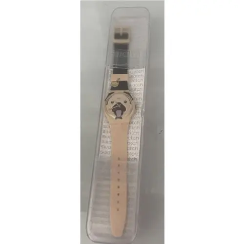 Carlito GT109 Watch Pup Dog Face + Beige Silicone Strap by Swatch