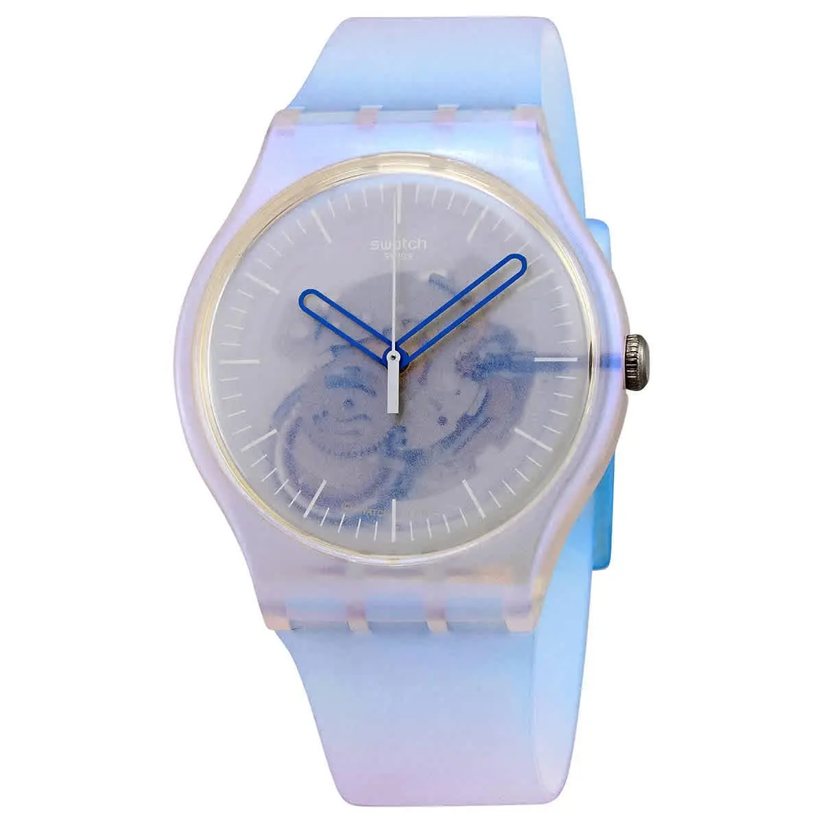 Swatch Monthly Drops Flowerscreen Quartz Blue Skeleton Dial Ladies Watch SUOK154