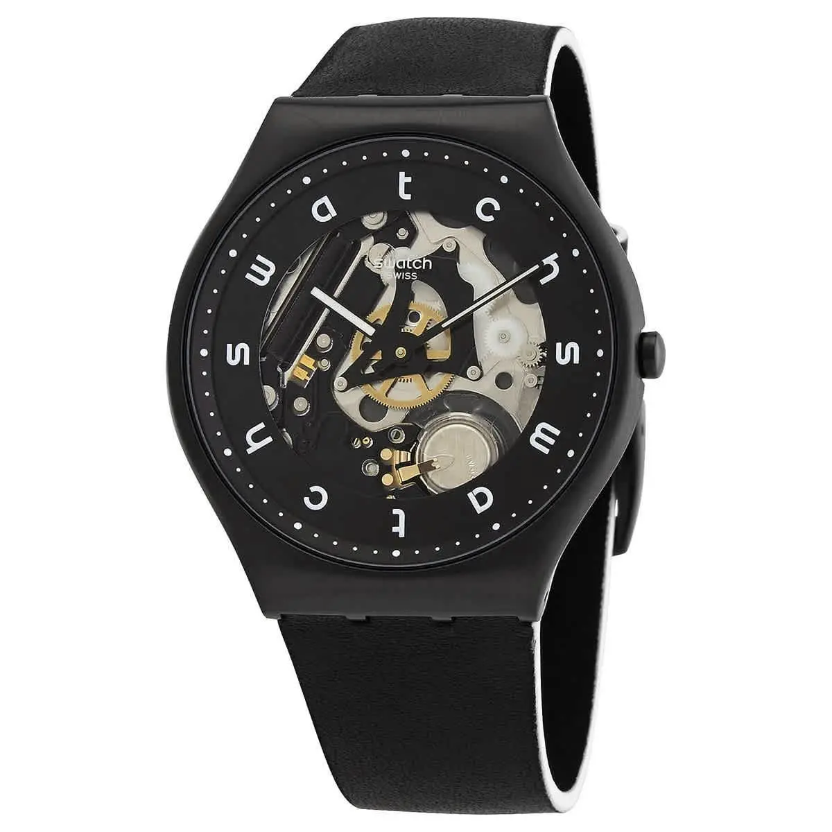 White Side Quartz Black Skeleton Dial Men`s Watch SS07B101 by Swatch