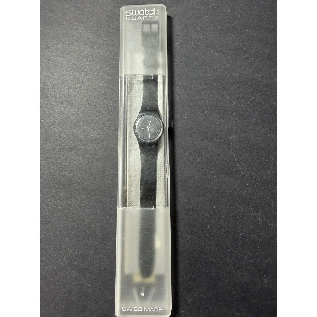 Vtg 1984 Swatch Watch High Tech Womens 1984 Black White Hands Swiss Nos
