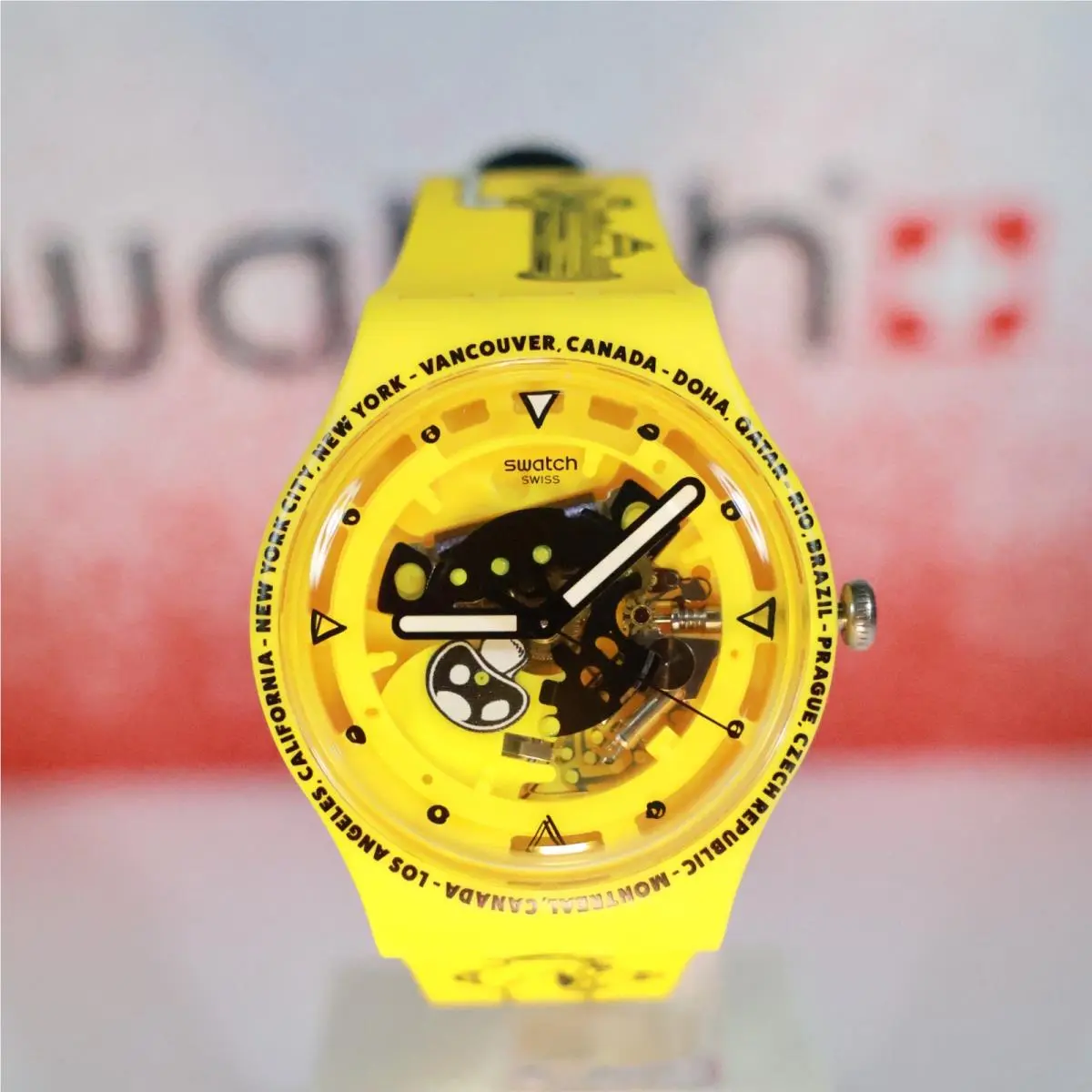 Swiss Made Swatch Watch SO29J101 Time with Andy Anderson 41MM Yellow Black