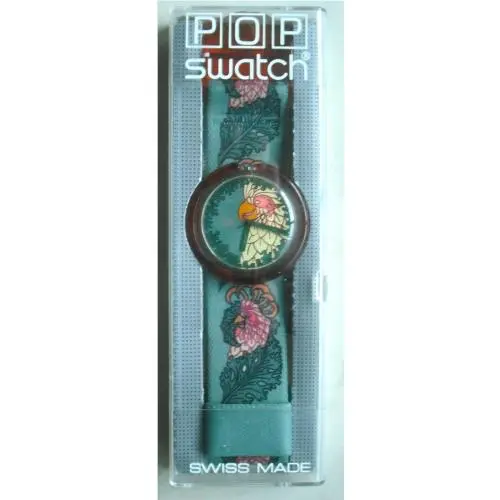 Pop Swatch Watch Golden Cage Parrot PWK186 with Case 1993 Swiss Made Quartz