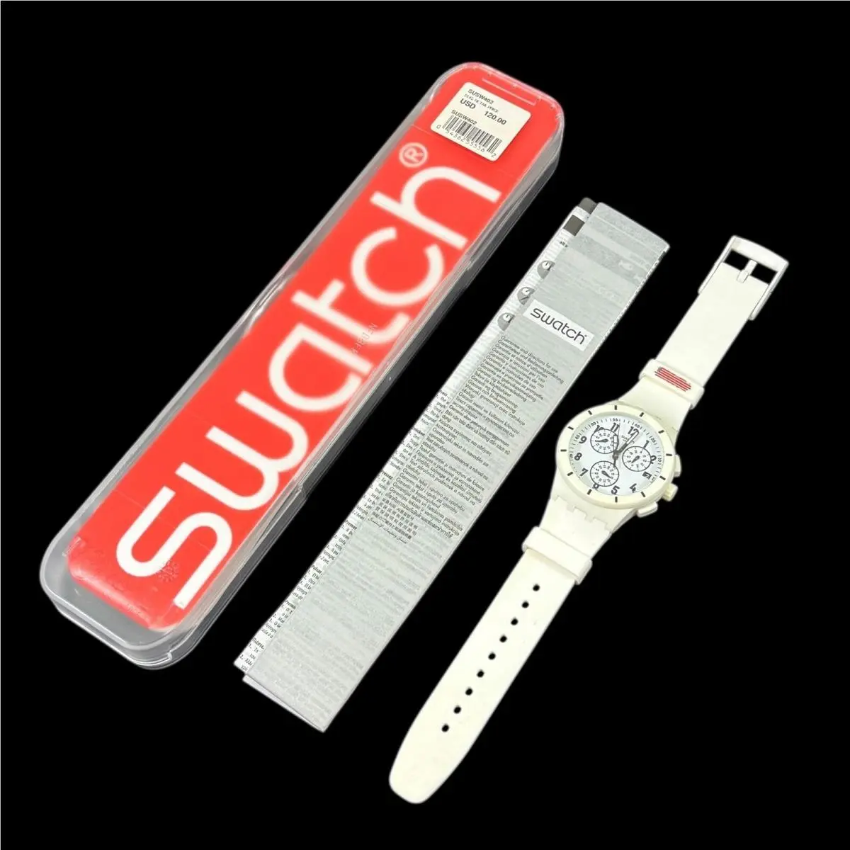 Swatch Watch Originals Twice Again White Chrono Silicone Band Swiss SUSW402