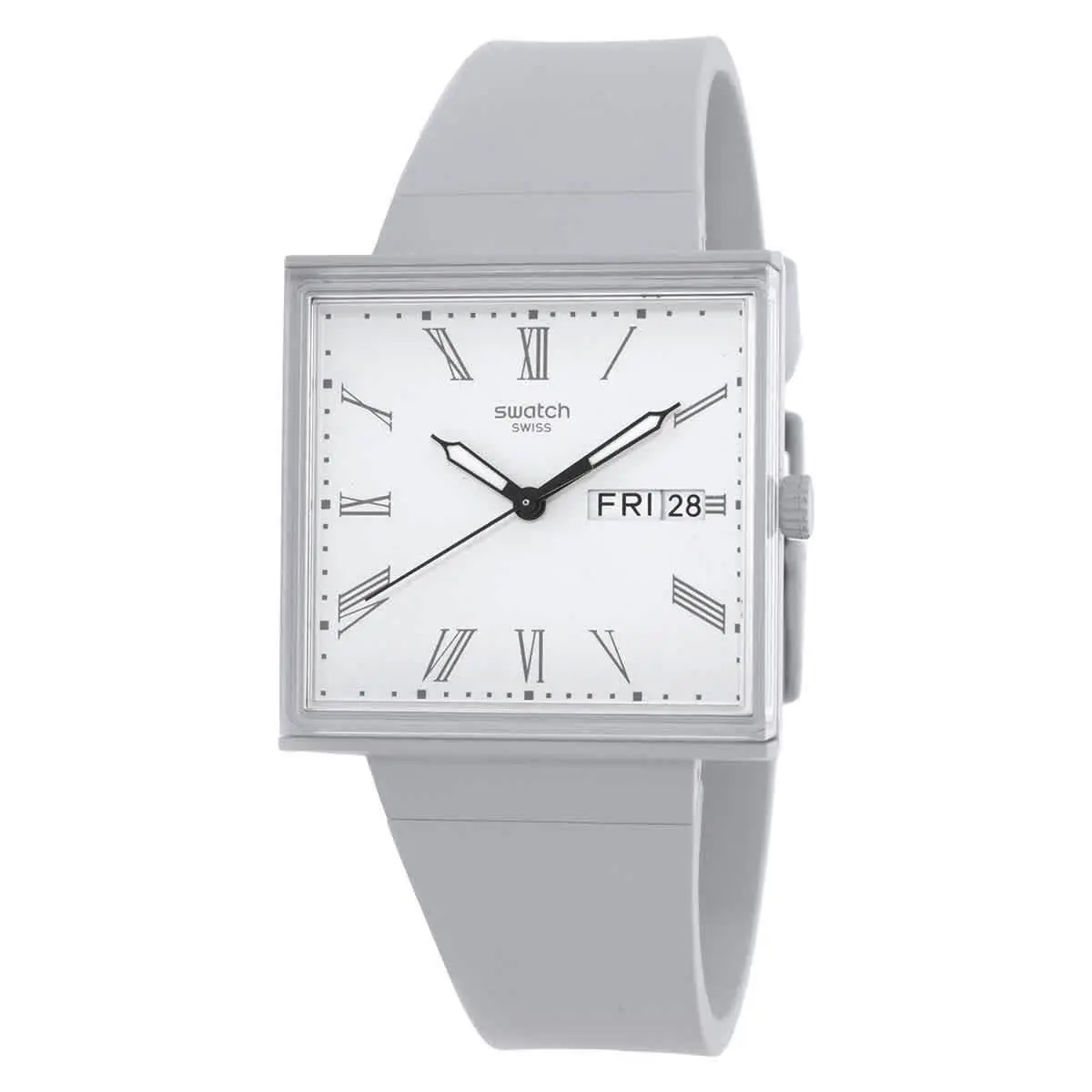 Swatch What if Quartz White Dial Unisex Watch SO34M700 - Dial: White, Band: Grey, Bezel: Grey